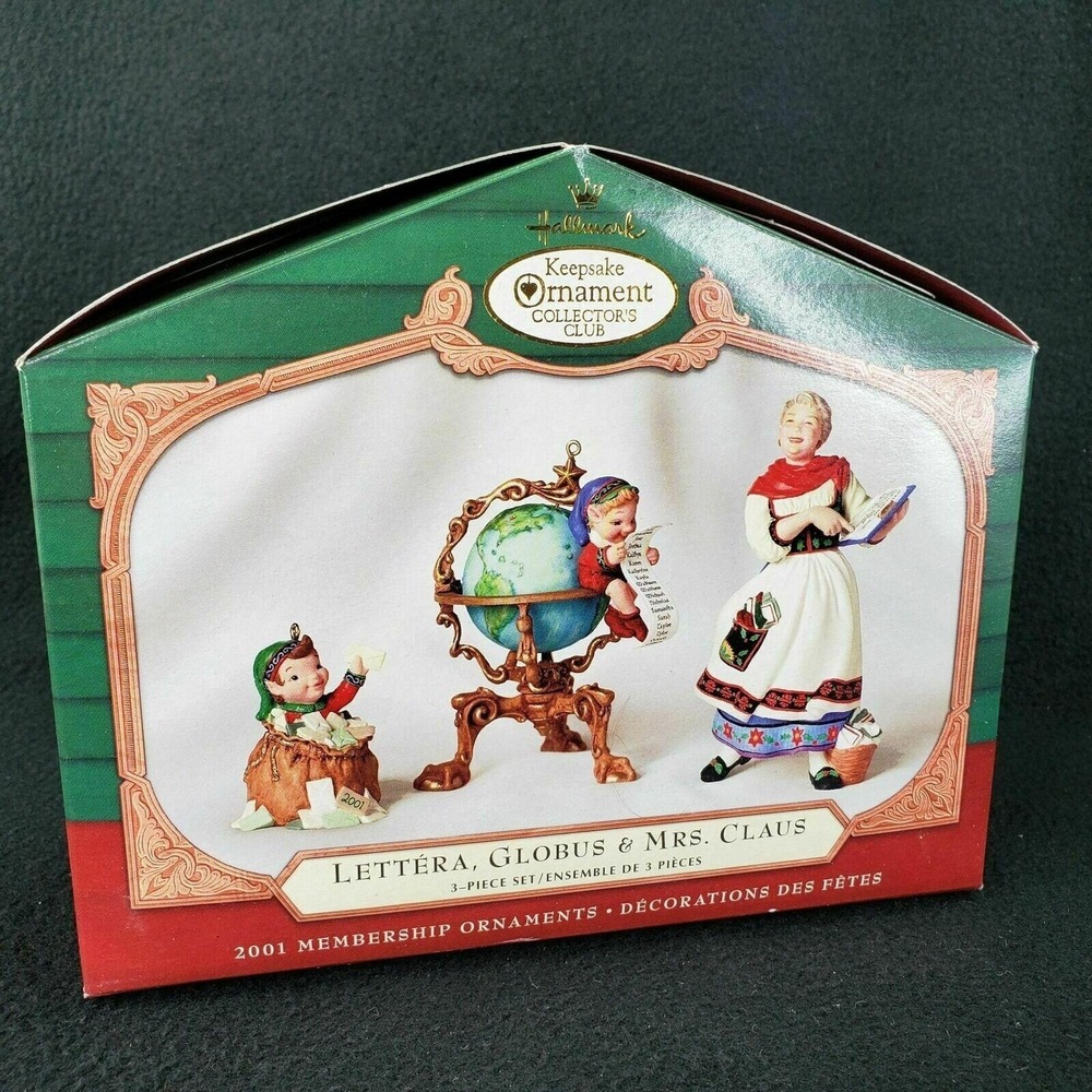 Hallmark Ornament Lettera Globus and Mrs Claus‎ Set Collectors Club 2001 QC2001